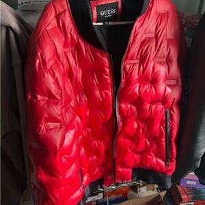 Guess Women's Red Quilted Bomber Jacket .